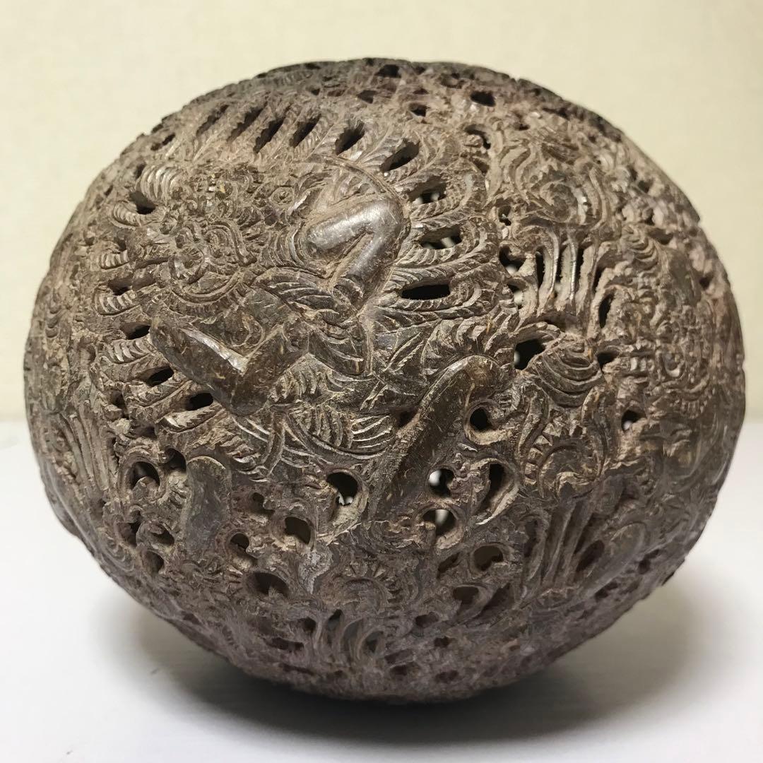 骨董 ココナッツ 彫刻 キャンドル シェード ランプ バリ島 アロマ 椰子の実