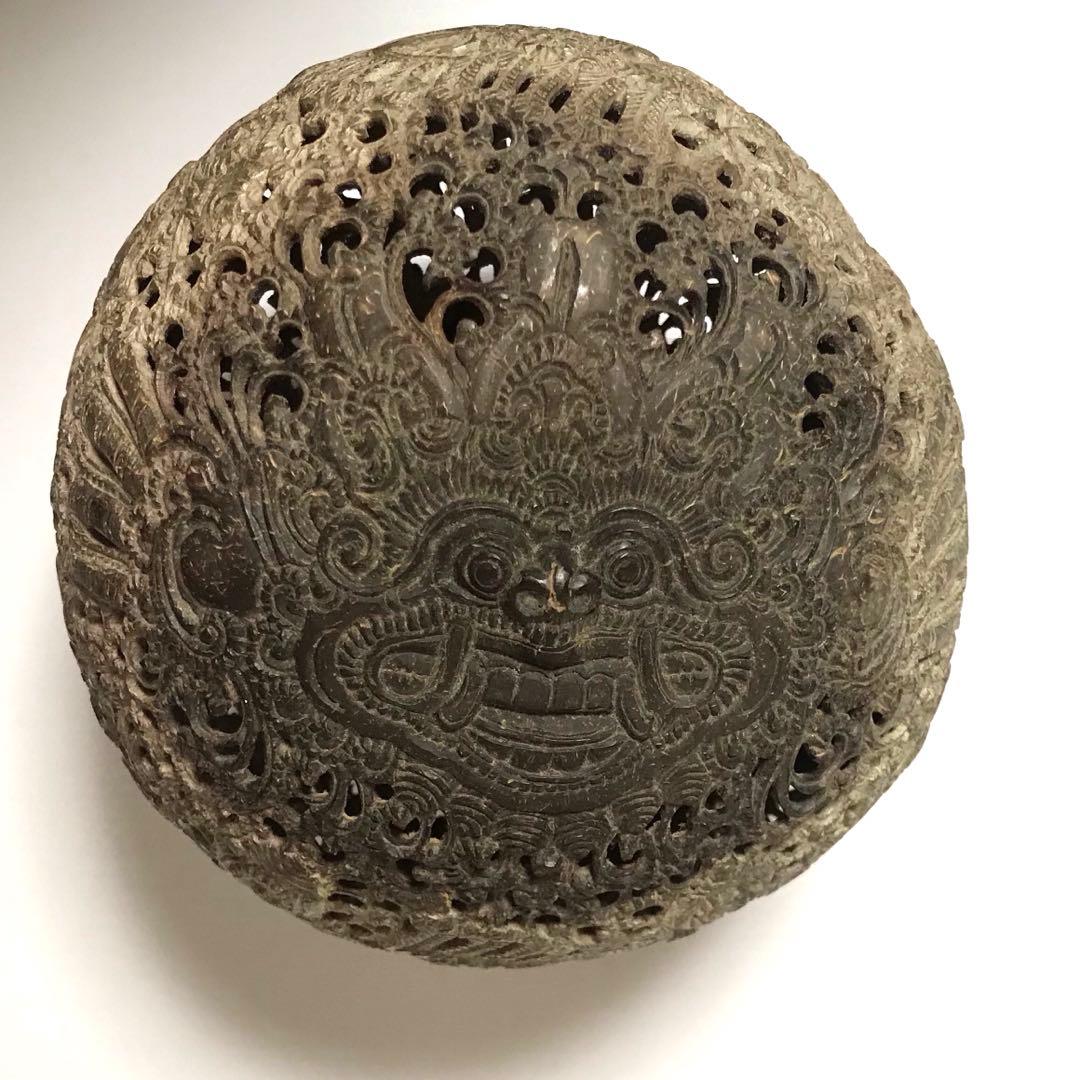 骨董 ココナッツ 彫刻 キャンドル シェード ランプ バリ島 アロマ 椰子の実