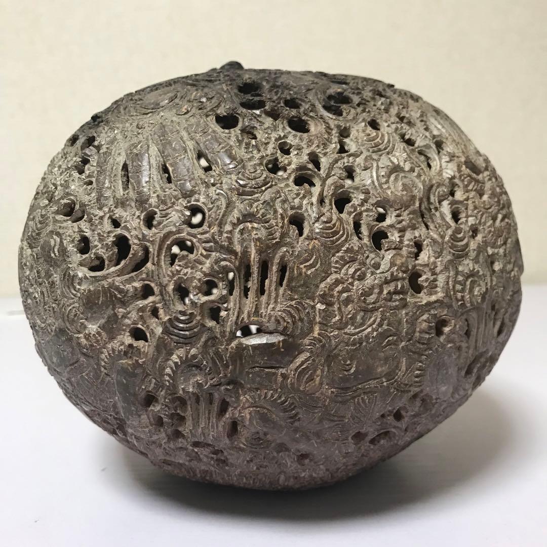 骨董 ココナッツ 彫刻 キャンドル シェード ランプ バリ島 アロマ 椰子の実