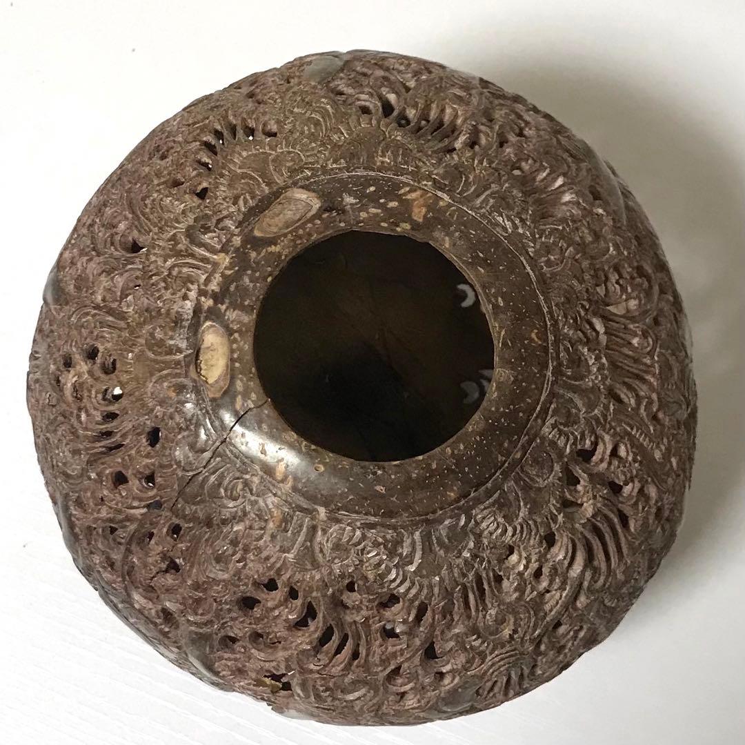 骨董 ココナッツ 彫刻 キャンドル シェード ランプ バリ島 アロマ 椰子の実