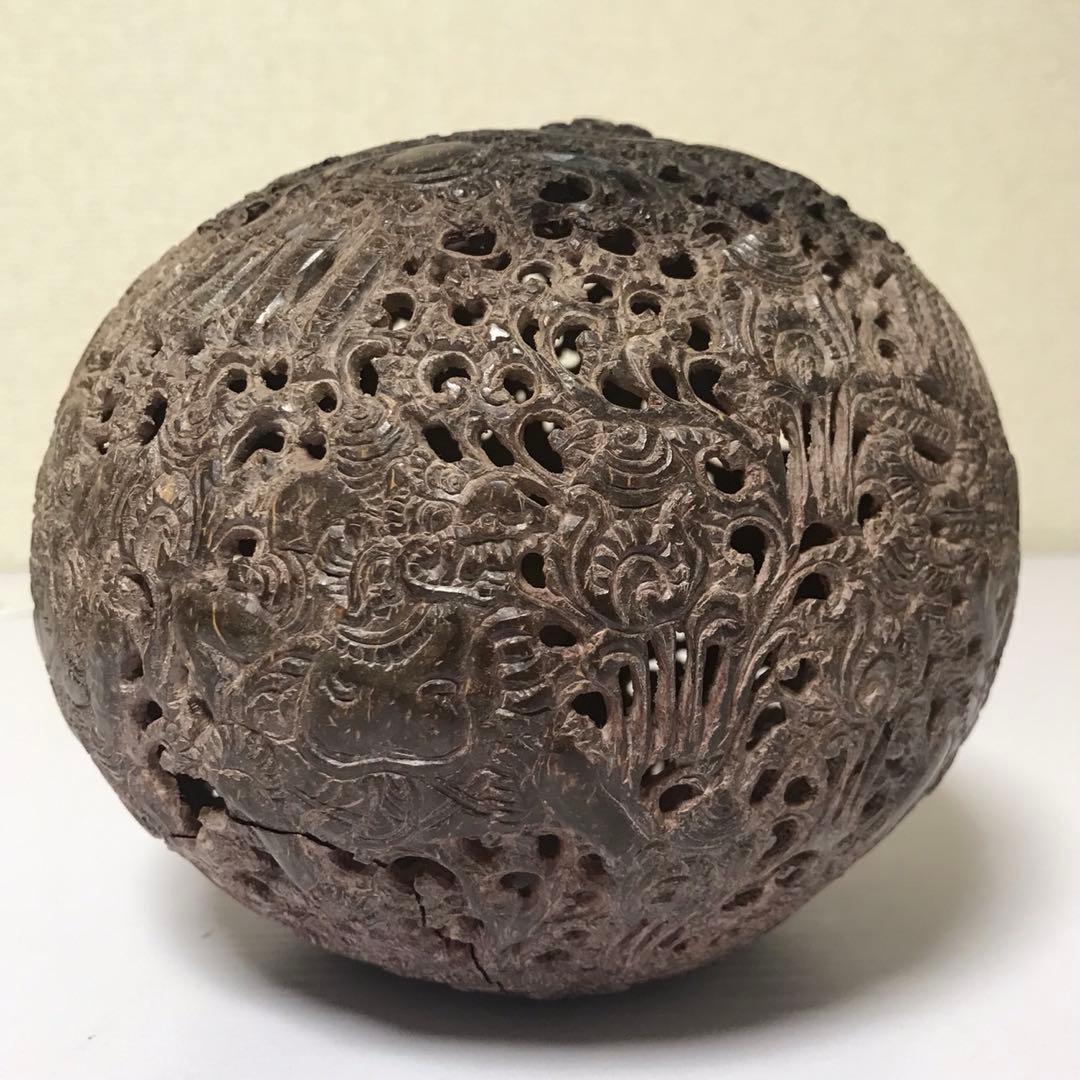 骨董 ココナッツ 彫刻 キャンドル シェード ランプ バリ島 アロマ 椰子の実