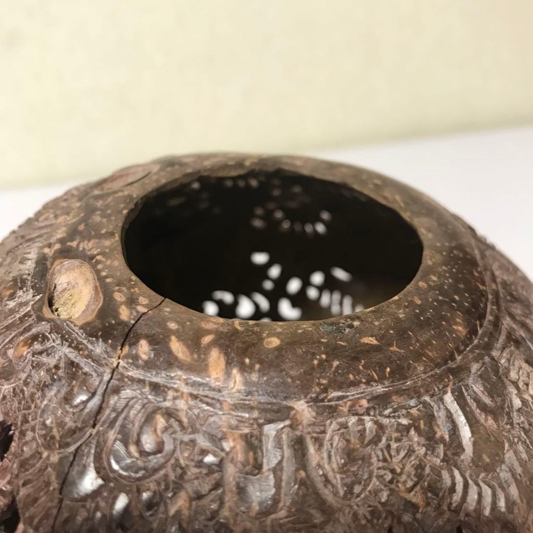 骨董 ココナッツ 彫刻 キャンドル シェード ランプ バリ島 アロマ 椰子の実