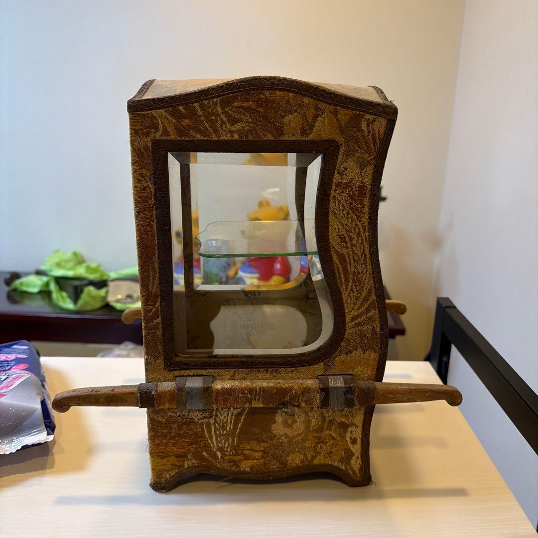大正〜昭和初期 卓上ガラスケース 布張り 飾り棚 レトロ アンティーク