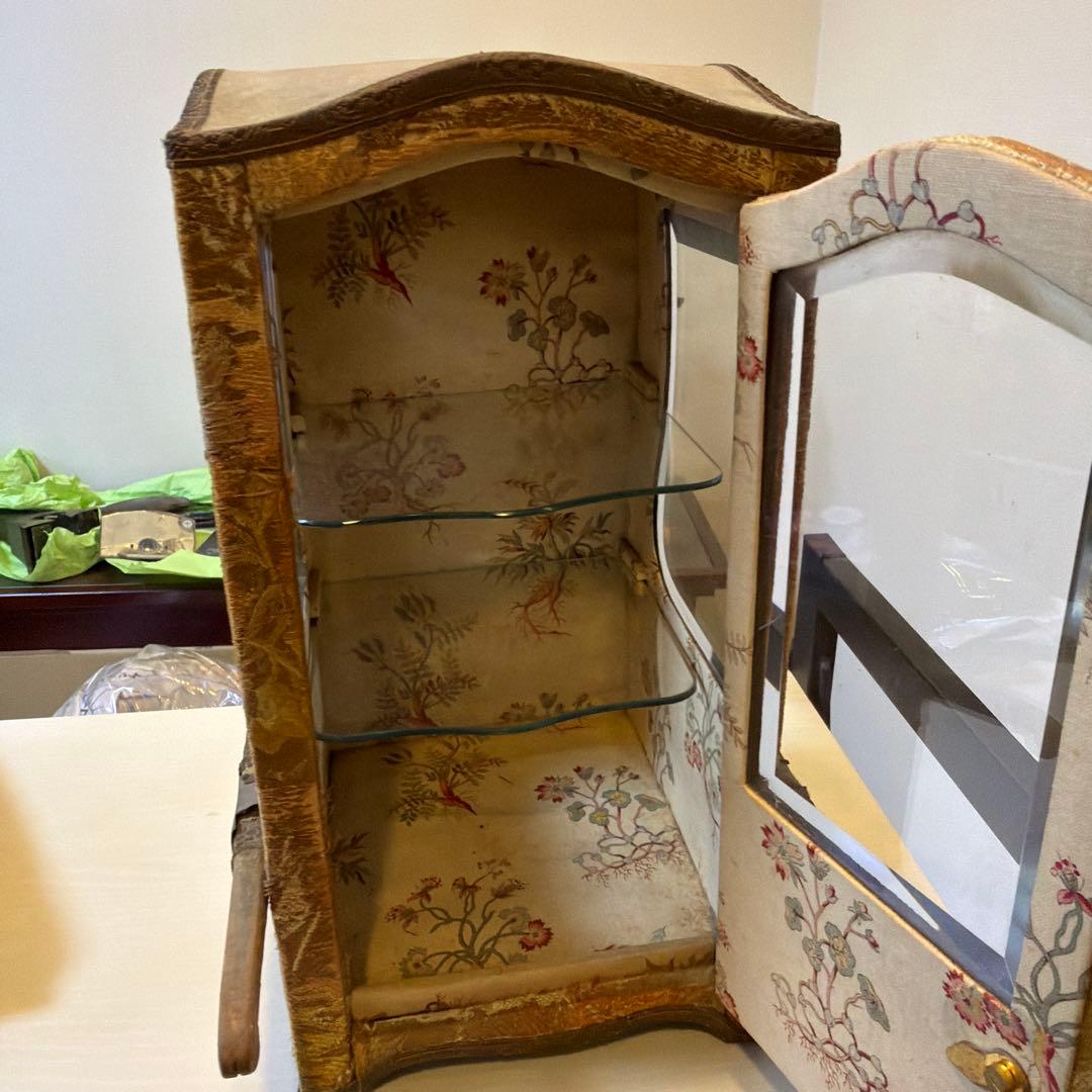 大正〜昭和初期 卓上ガラスケース 布張り 飾り棚 レトロ アンティーク