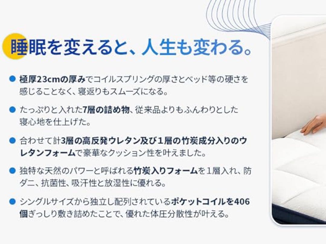 スプリングマットレス ホワイト/ネイビー クイーンサイズ