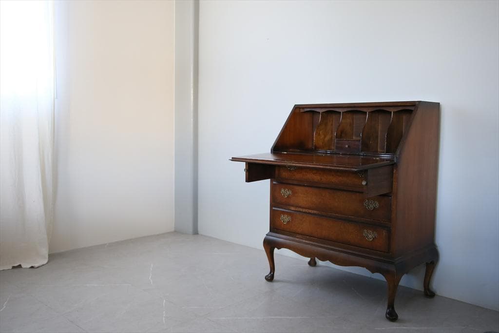 英国アンティーク猫脚ライティングビューロー/木製デスク/勉強机チェスト91-56