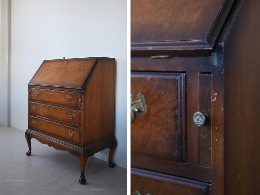 英国アンティーク猫脚ライティングビューロー/木製デスク/勉強机チェスト91-56