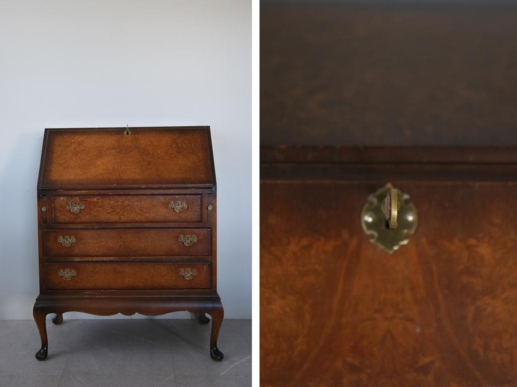 英国アンティーク猫脚ライティングビューロー/木製デスク/勉強机チェスト91-56