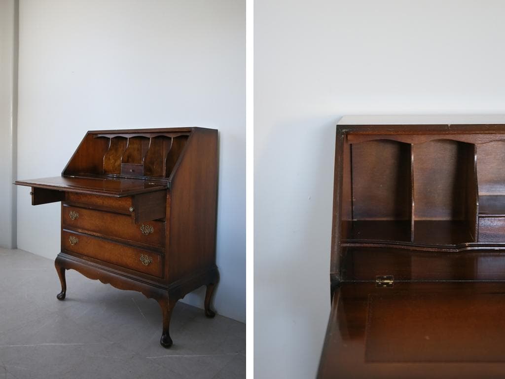 英国アンティーク猫脚ライティングビューロー/木製デスク/勉強机チェスト91-56