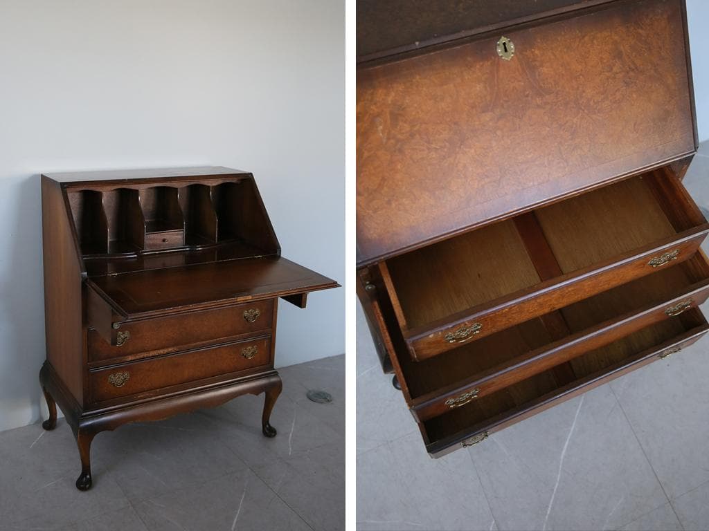 英国アンティーク猫脚ライティングビューロー/木製デスク/勉強机チェスト91-56