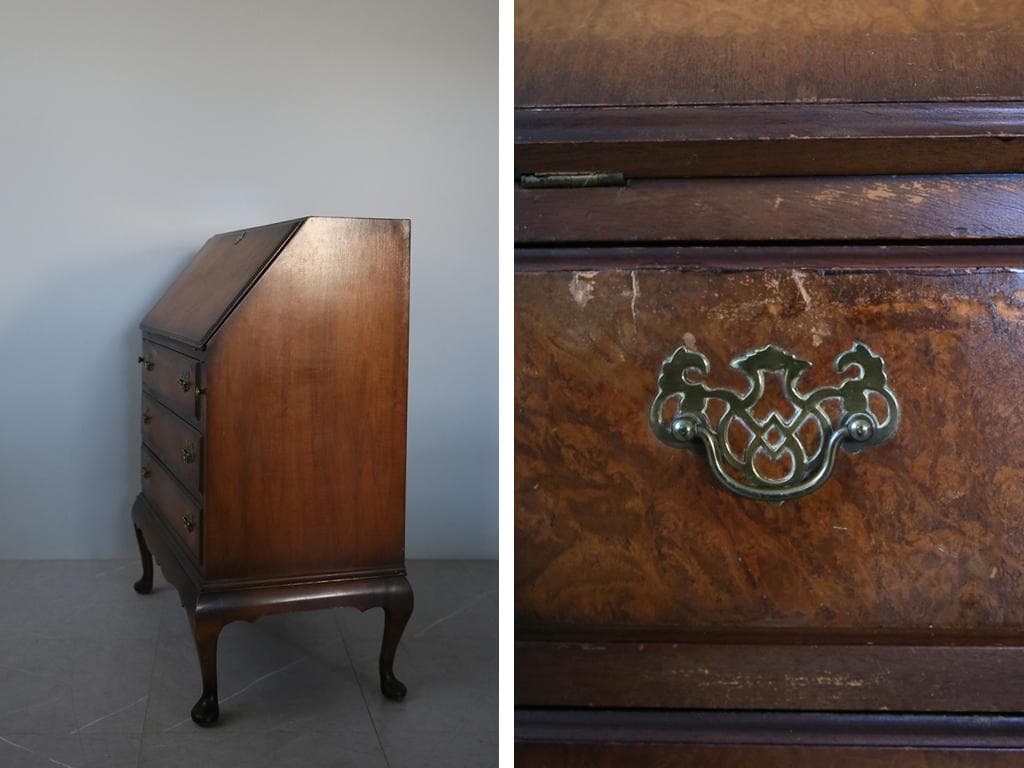 英国アンティーク猫脚ライティングビューロー/木製デスク/勉強机チェスト91-56