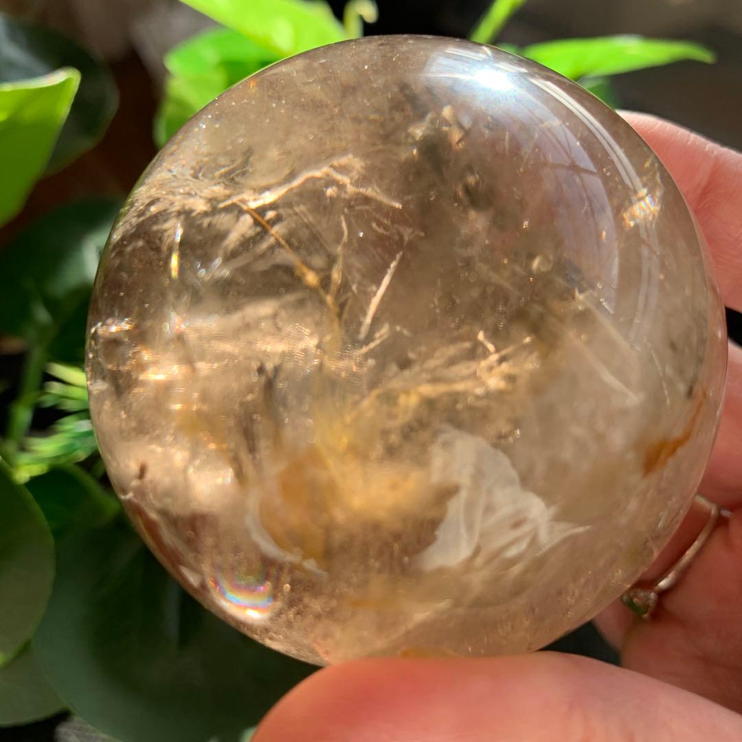 レア！ゼウスストーン　ゴールデンヒーラ−共生スフィア　虹有り　天然石置物　丸玉