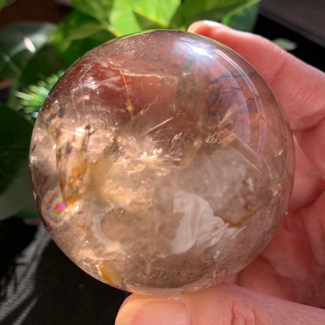 レア！ゼウスストーン　ゴールデンヒーラ−共生スフィア　虹有り　天然石置物　丸玉