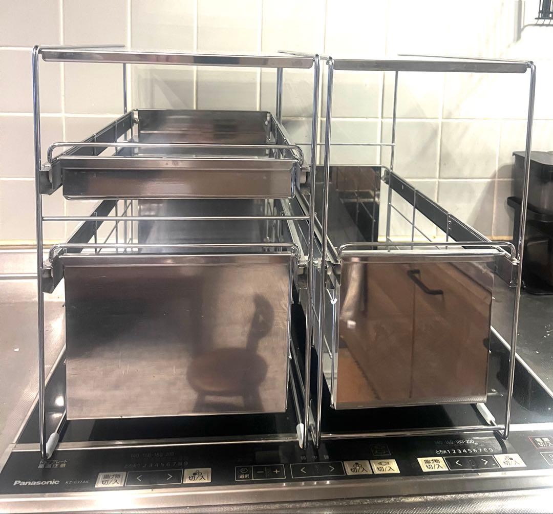 ディノス　ステンレス棚シンク下スライドラック 『3段』『2段式』 2個セット