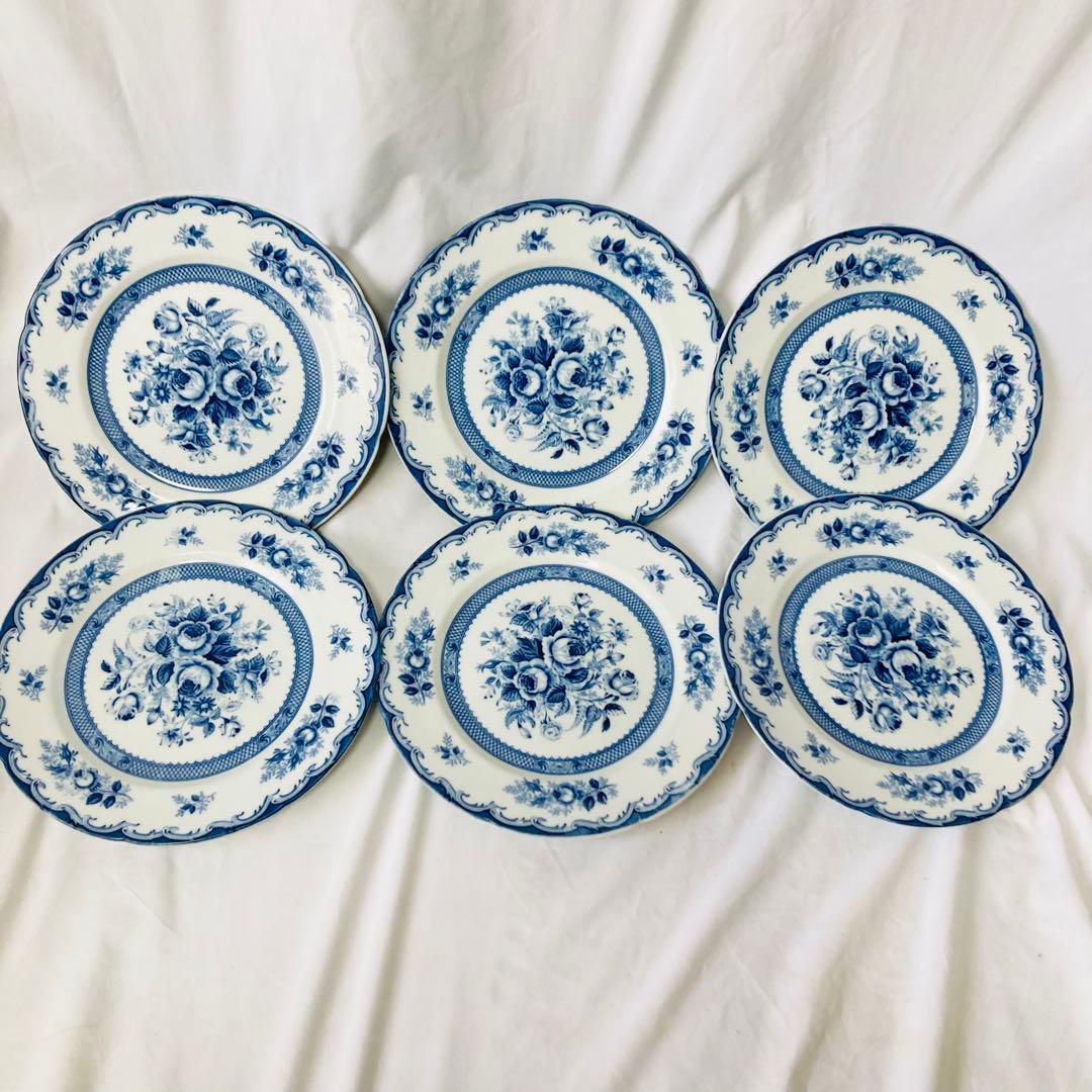 国産ヴィンテージ】6枚セット「ブルーローズ」fine china プレート 皿