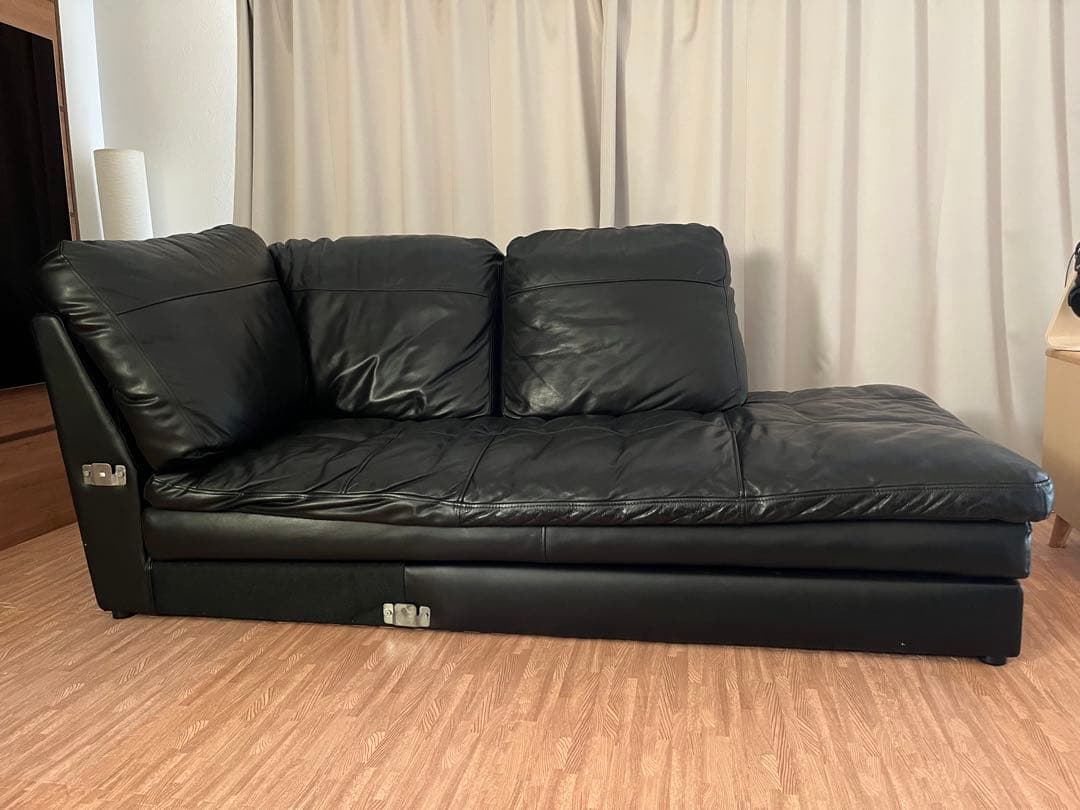 (胡ちょＯ〜ちゃん)ニトリ①本革 コーナーソファ Nステイツ 黒 左カウチ