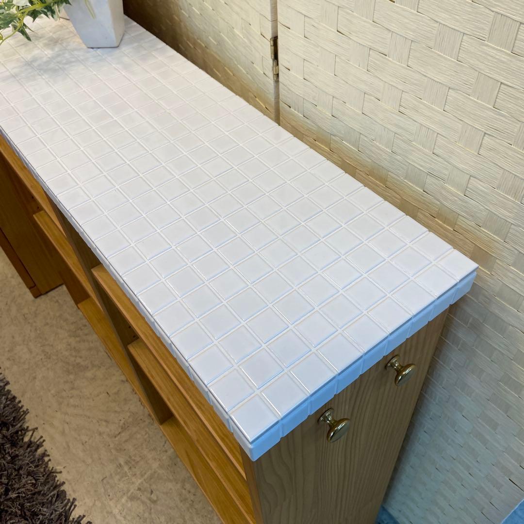 モモナチュラル MomoNatural⭐️モザイク タイル　スリム キッチンワゴン