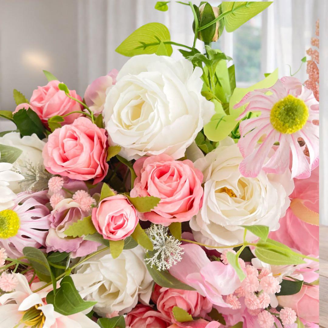 横長46cm｜バラとスイトピーとエキナセアの大型フラワーアレンジメント｜光触媒