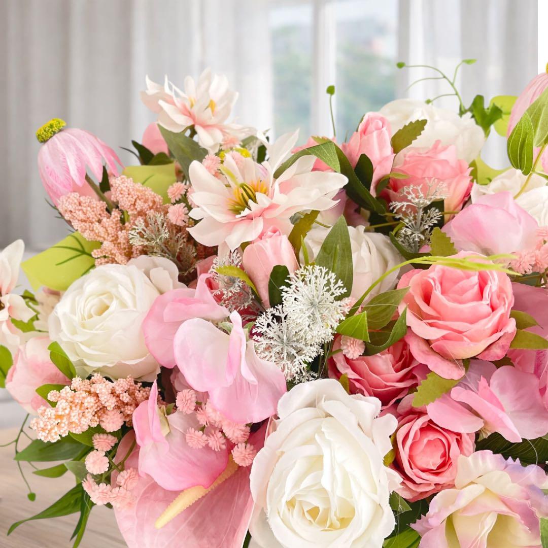 横長46cm｜バラとスイトピーとエキナセアの大型フラワーアレンジメント｜光触媒