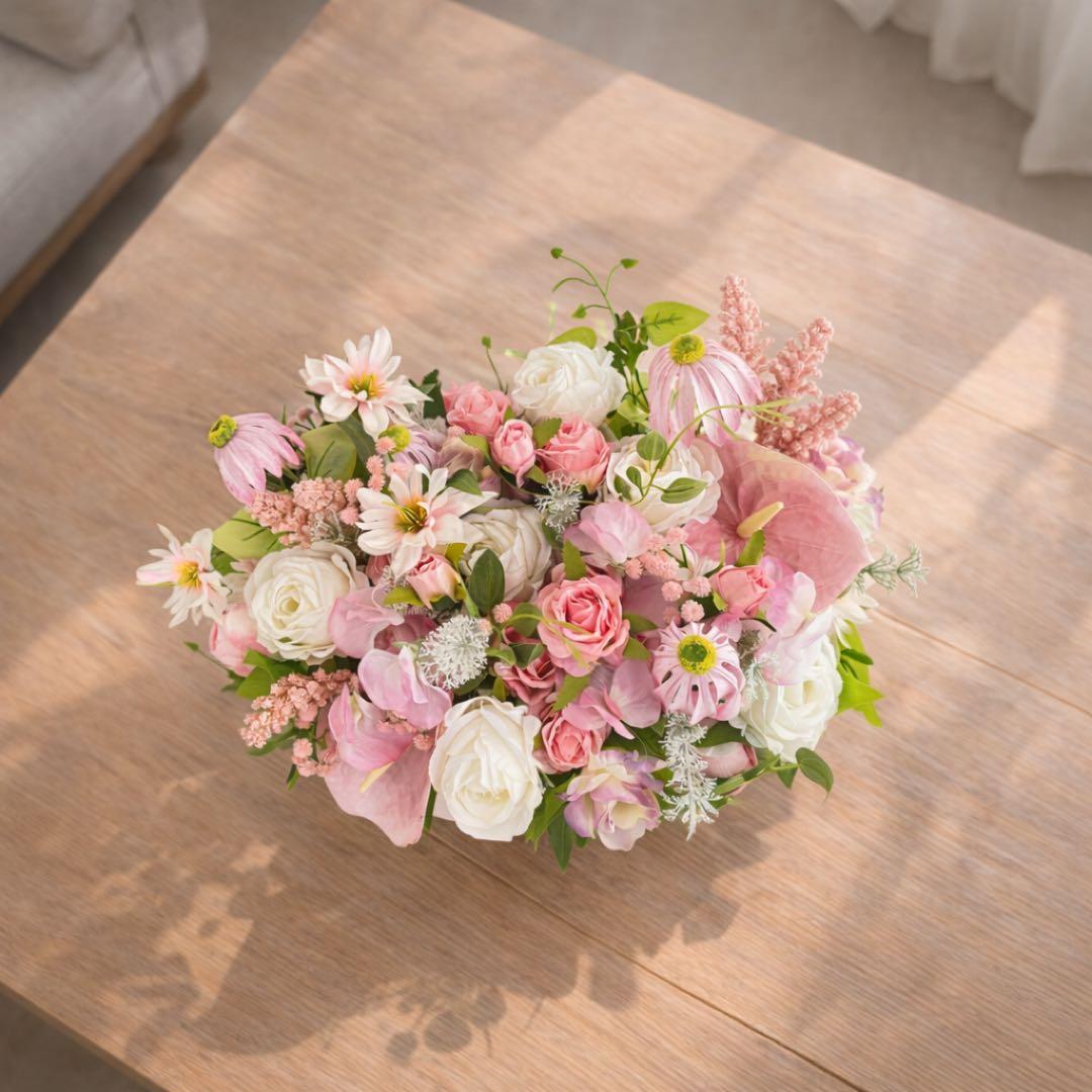 横長46cm｜バラとスイトピーとエキナセアの大型フラワーアレンジメント｜光触媒