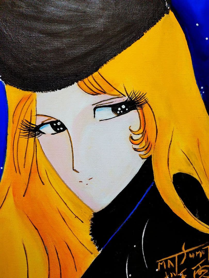 F6号】松本零士【銀河鉄道999】手描き作品/表裏サイン/油彩/アクリル