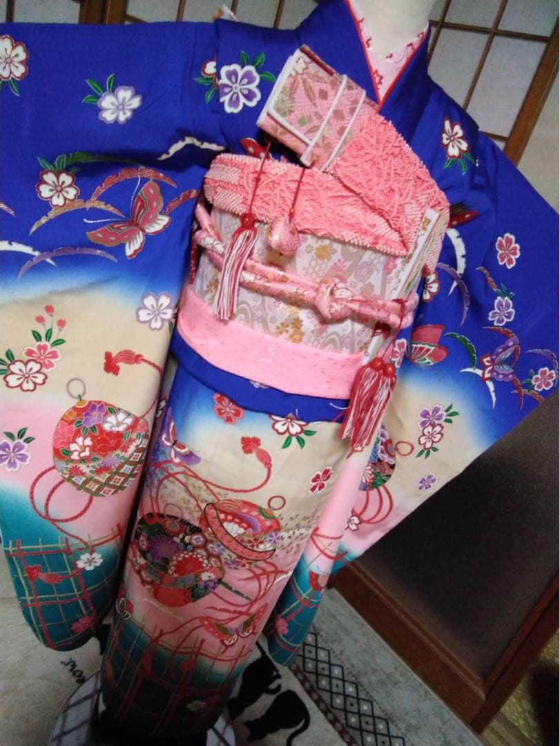 7歳向け・表側正絹・お着物のセット・目立たない汚れあり