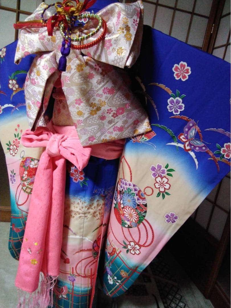 7歳向け・表側正絹・お着物のセット・目立たない汚れあり