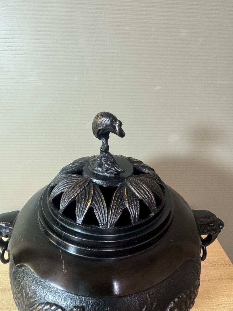 2851 銅製　鋳銅香炉　御香炉灰付き　未使用