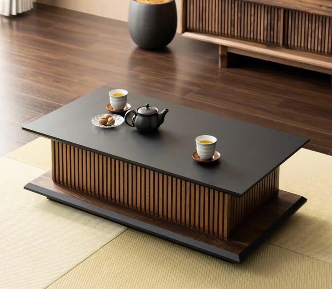 和モダン　ローテーブル　ブラック×ブラウン