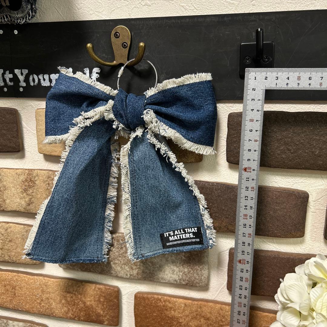 専用デニムリメイク りぼんチャーム りぼん キーホルダー 24-82