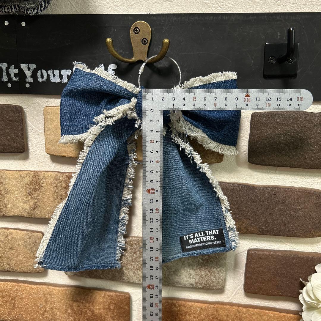 専用デニムリメイク りぼんチャーム りぼん キーホルダー 24-82