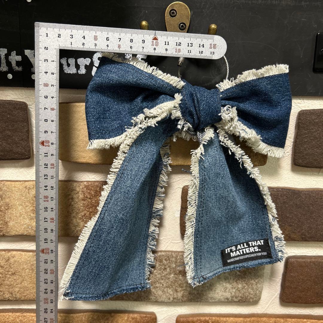 専用デニムリメイク りぼんチャーム りぼん キーホルダー 24-82