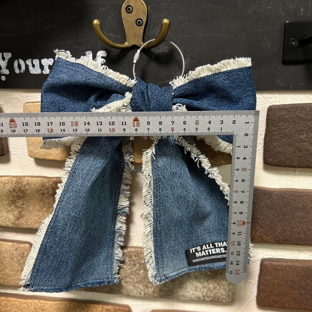 専用デニムリメイク りぼんチャーム りぼん キーホルダー 24-82