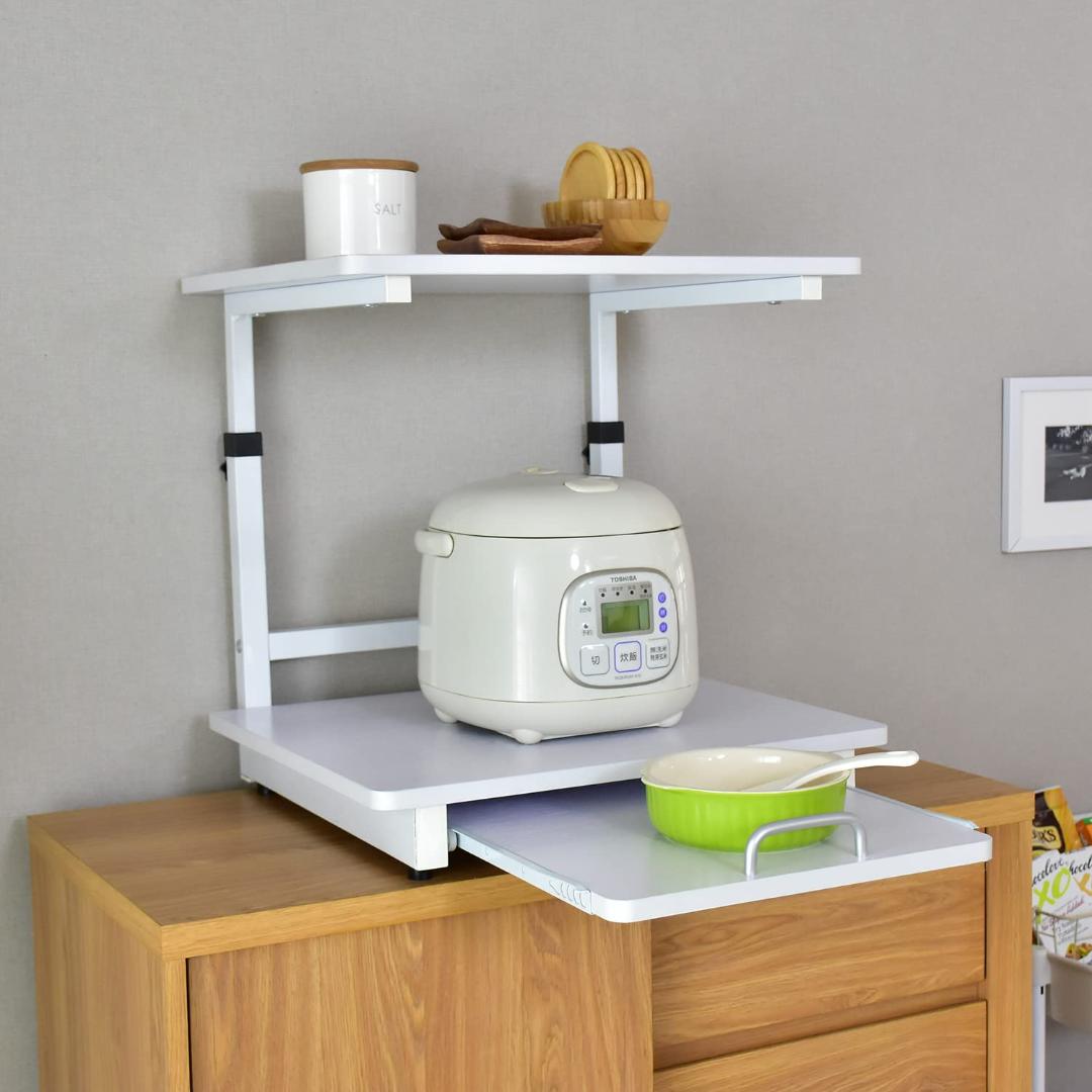 高さ調整可能なスライド棚付きレンジ台　キッチンラック