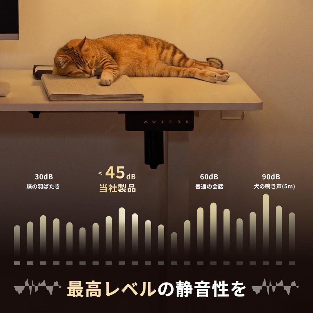 電動昇降デスク W140ホワイト 静音設計 高さメモリ機能4段階左右収納