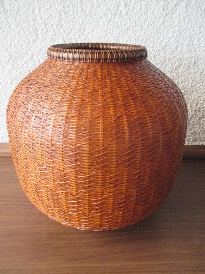 伝統工芸◎竹細工の花器　市松門千鳥編花藍◎石黒勝ハンドメイド手作り