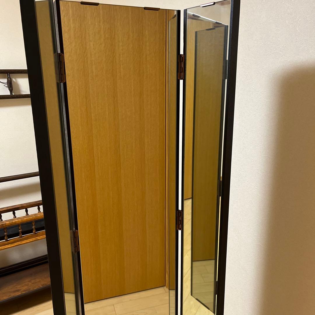 昭和レトロ　鎌倉彫三面鏡