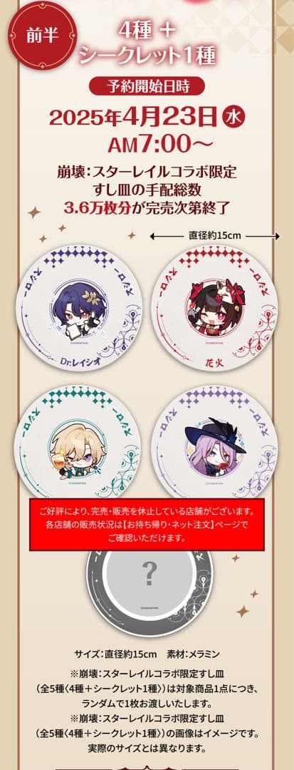 スシロー〉崩壊スターレイル コラボ限定 すし皿x5枚 前半コンプリート