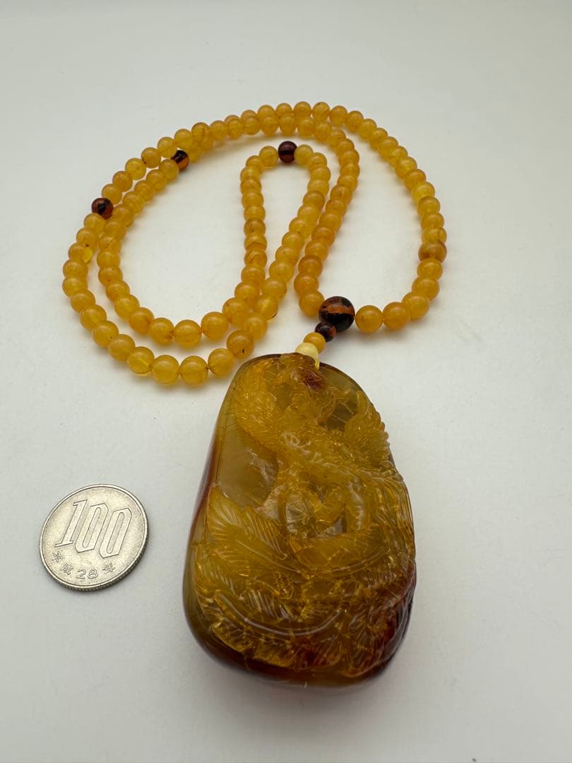 ☆天然☆ バルト海産 天然アンバー 琥珀 蜜蝋 ネックレス ペンダント大振66g