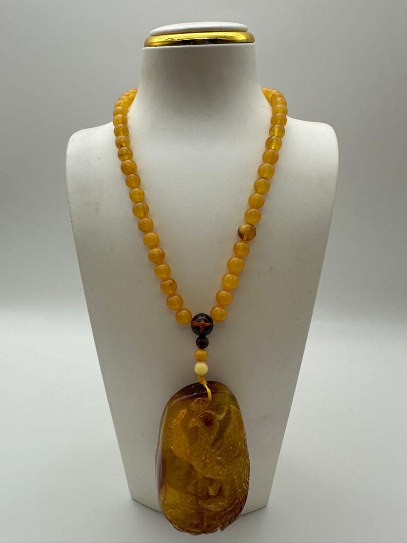 ☆天然☆ バルト海産 天然アンバー 琥珀 蜜蝋 ネックレス ペンダント大振66g
