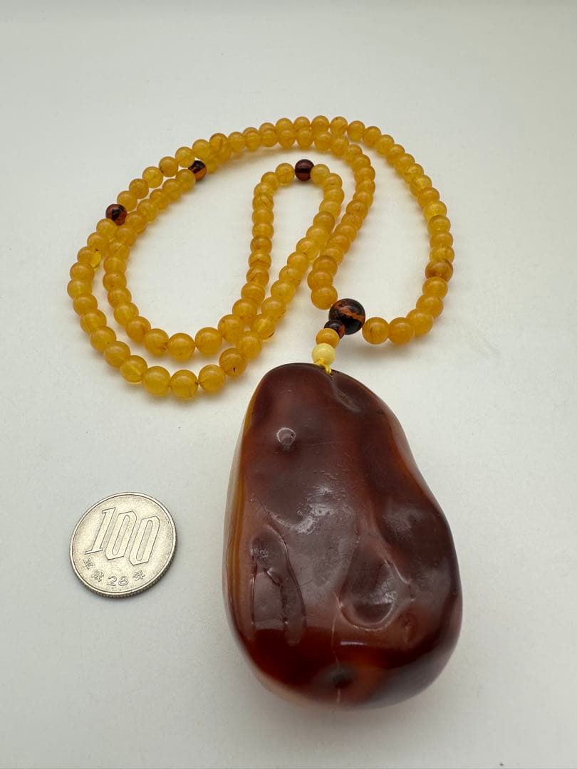 ☆天然☆ バルト海産 天然アンバー 琥珀 蜜蝋 ネックレス ペンダント大振66g