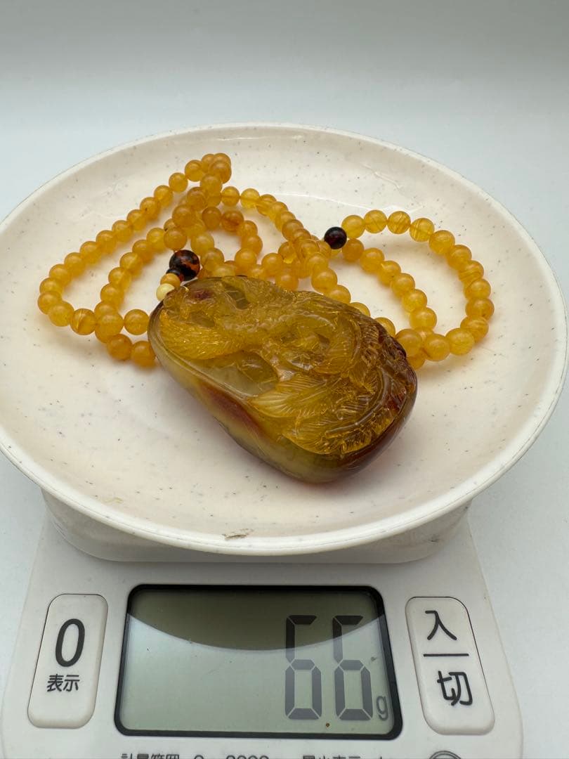 ☆天然☆ バルト海産 天然アンバー 琥珀 蜜蝋 ネックレス ペンダント大振66g