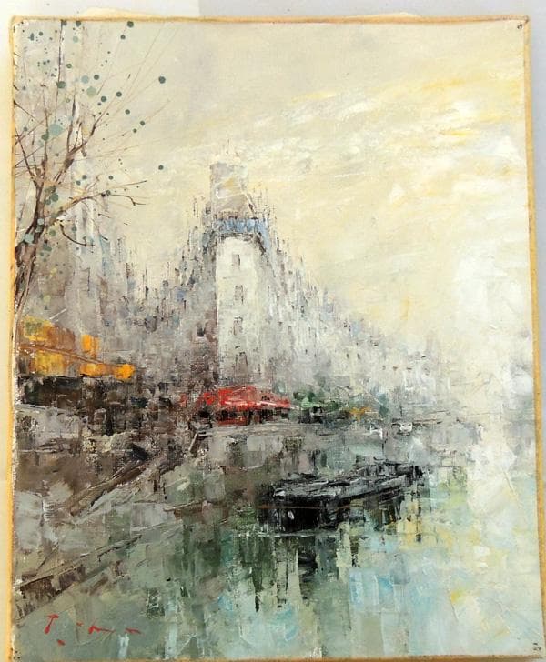 ▼ 田巻洋一 ▼ 1988年制作 肉筆油絵 風景画　F3　額装品