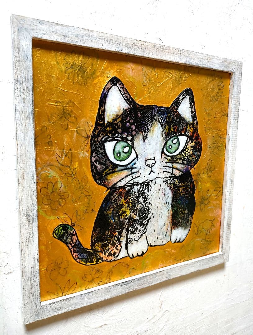 額付き銅版画応用絵画 title「未來ニャンコ」