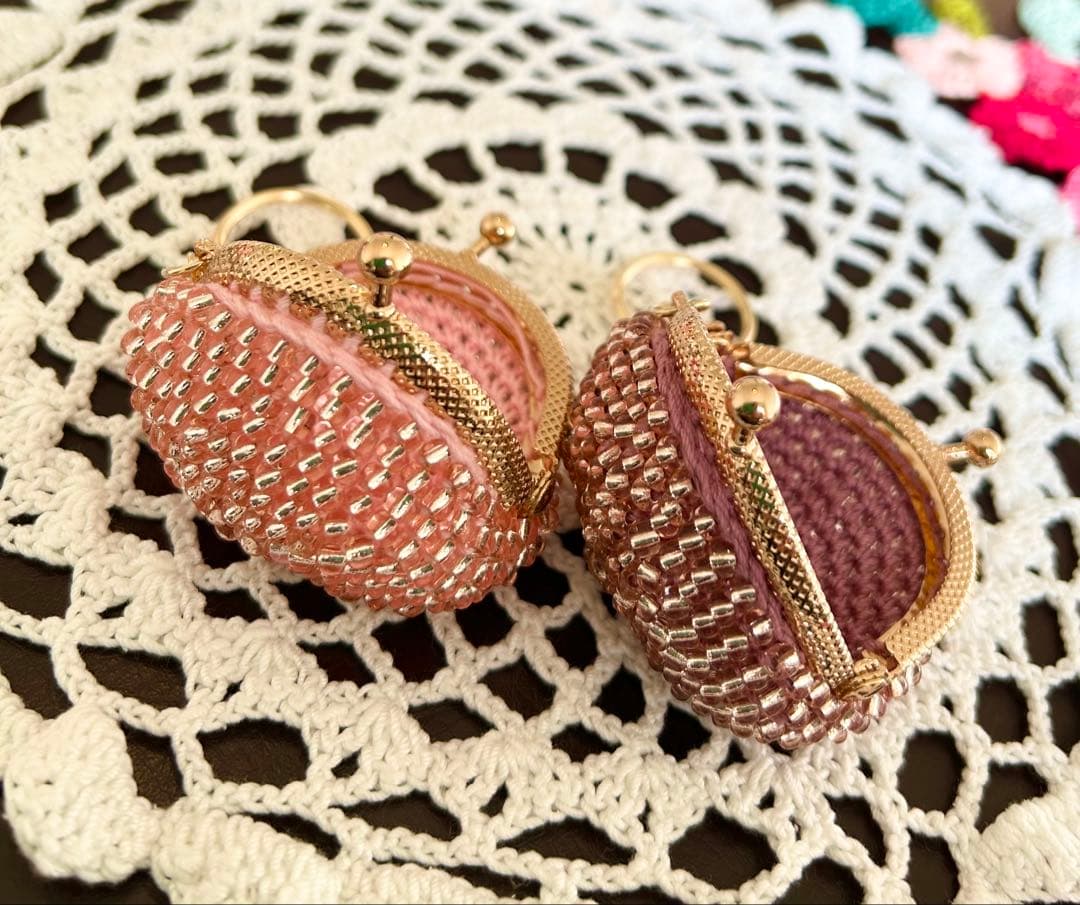 手作り ビーズがま口 キーリング付き 2個セット - メルカリ