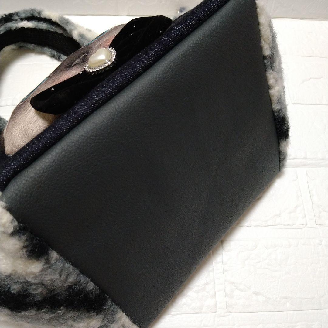 コヤンイサムチョン☆スクエアトートバッグ デニム＆もこもこボア