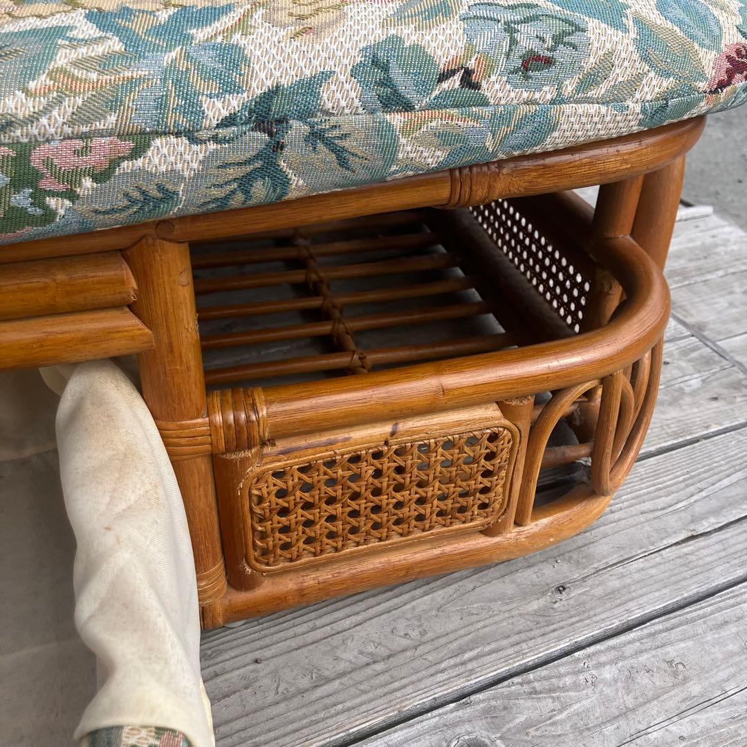 昭和レトロ 花柄ラタンチェア 2人掛けソファー 収納付き 古家具 ビンテージ
