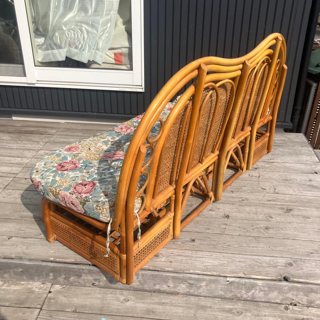 昭和レトロ 花柄ラタンチェア 2人掛けソファー 収納付き 古家具 ビンテージ