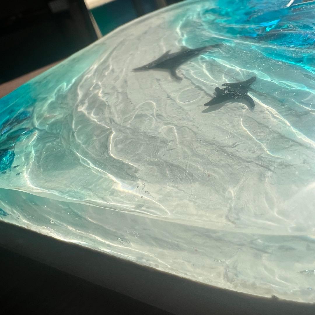 【波紋アート】ハート型／マンタの遊泳／オーシャンオブジェ／壁掛け