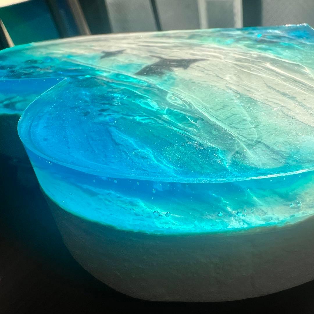 【波紋アート】ハート型／マンタの遊泳／オーシャンオブジェ／壁掛け